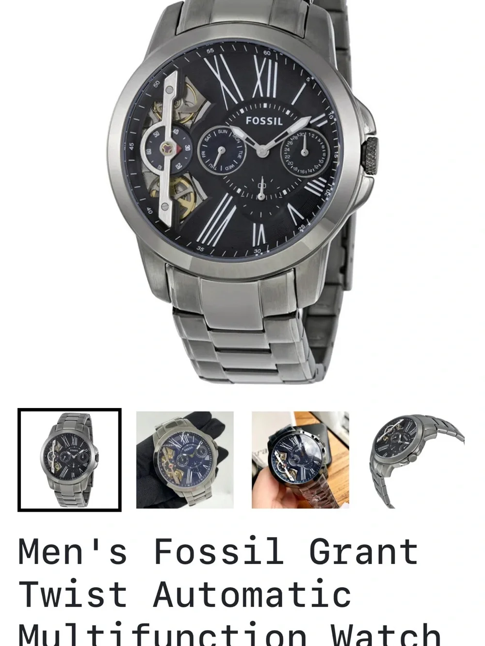 Fossil men's watch with blue dial and gray steel bracelet